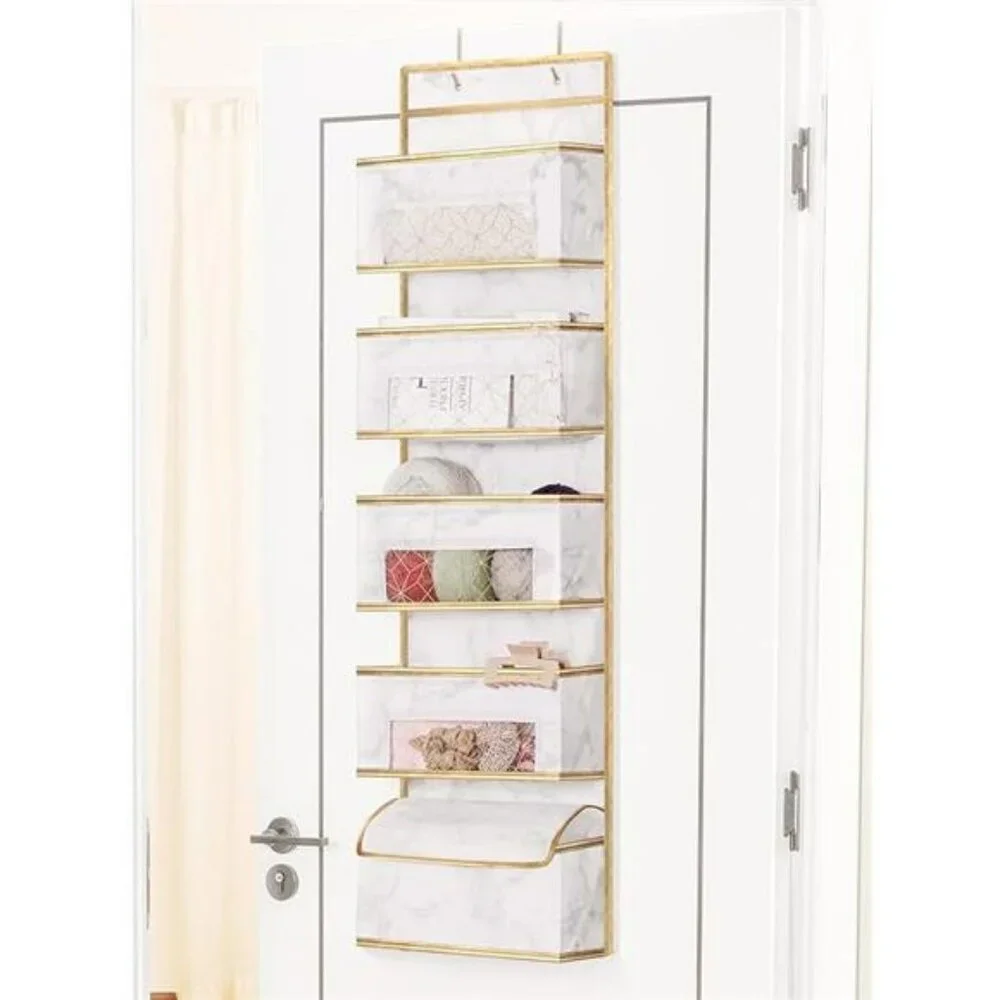 Over Door Hanging Organizer 5 Shelf Marble Closet Storage for Bathroom Nursery